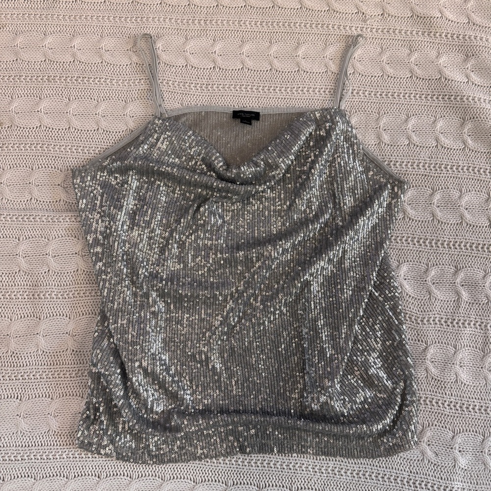 Ann Taylor Silver Sequin Women's Spaghetti Strap Top